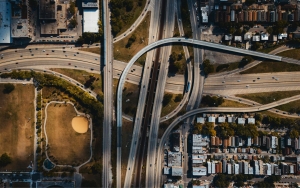 Aerial photo of highways dividing neighborhoods