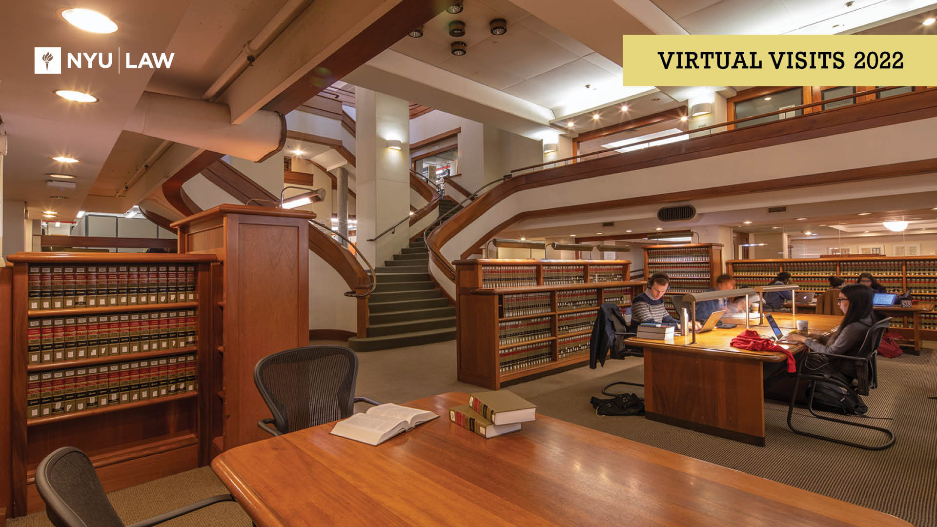 Law library with text "Virtual Visits 2022"