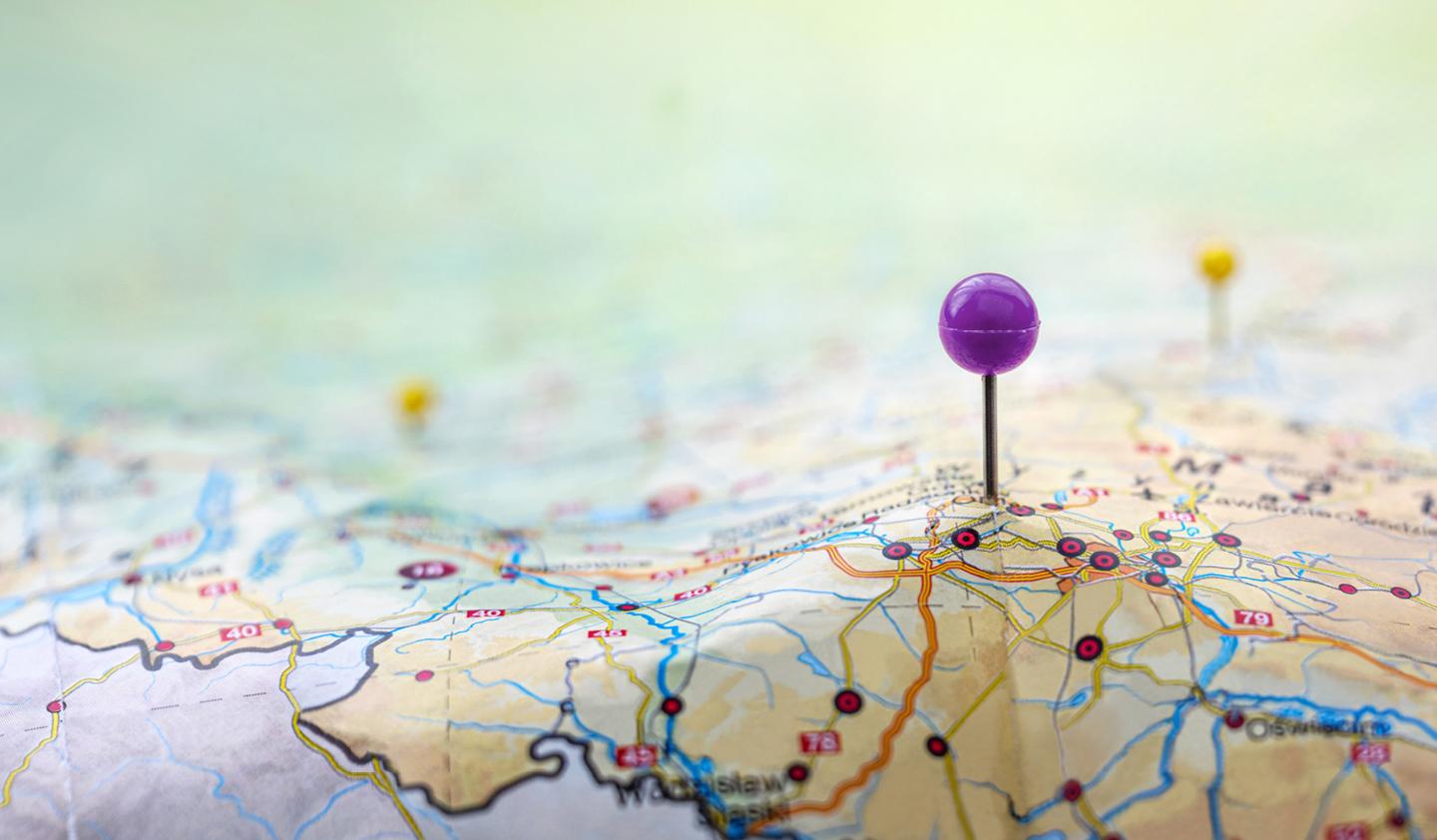 map with purple pin