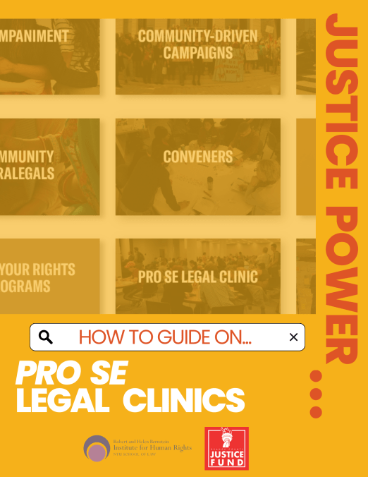 yellow and orange cover page of how-to guide on pro se legal clinics