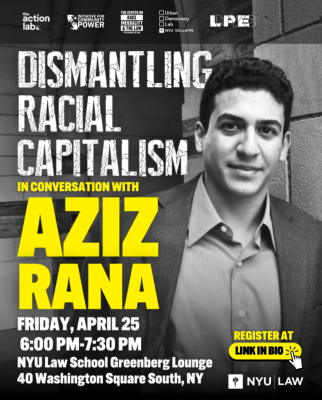 An image of the flyer for the Aziz Rana event